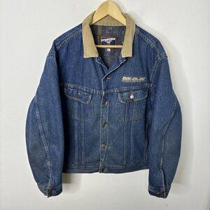 Mustang Stormrider Men L Blanket Lined Denim Jacket Blue Oilfield Logo